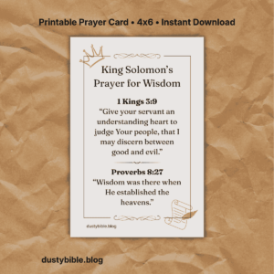 Solomon’s Prayer for Wisdom Printable | 4x6 Prayer Card | Bible Verse Card | Christian Printable | Digital Download